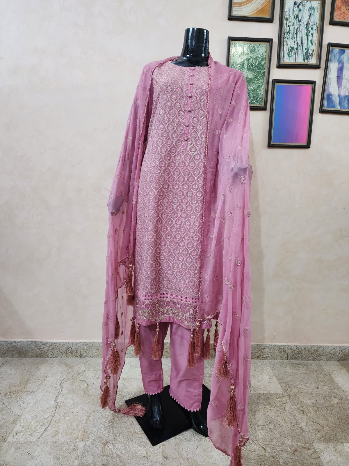 3Pc Embroidered Chiffon Suit | ECS 107