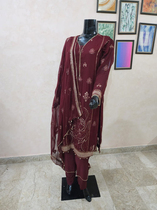 3Pc Embroidered Chiffon Suit | ECS  235